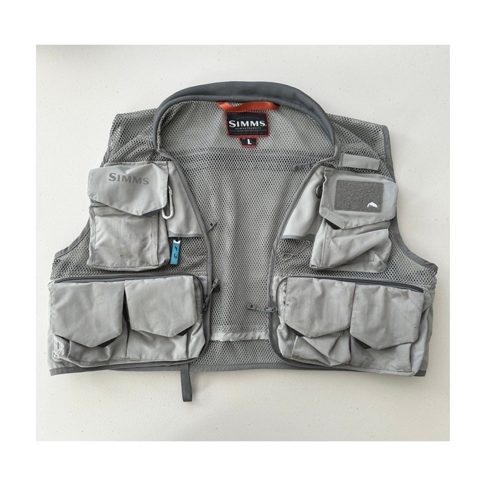 Simms Headwaters Pro Mesh Fly Fishing Vest L Large Gray W/ Nipper & Carabiner